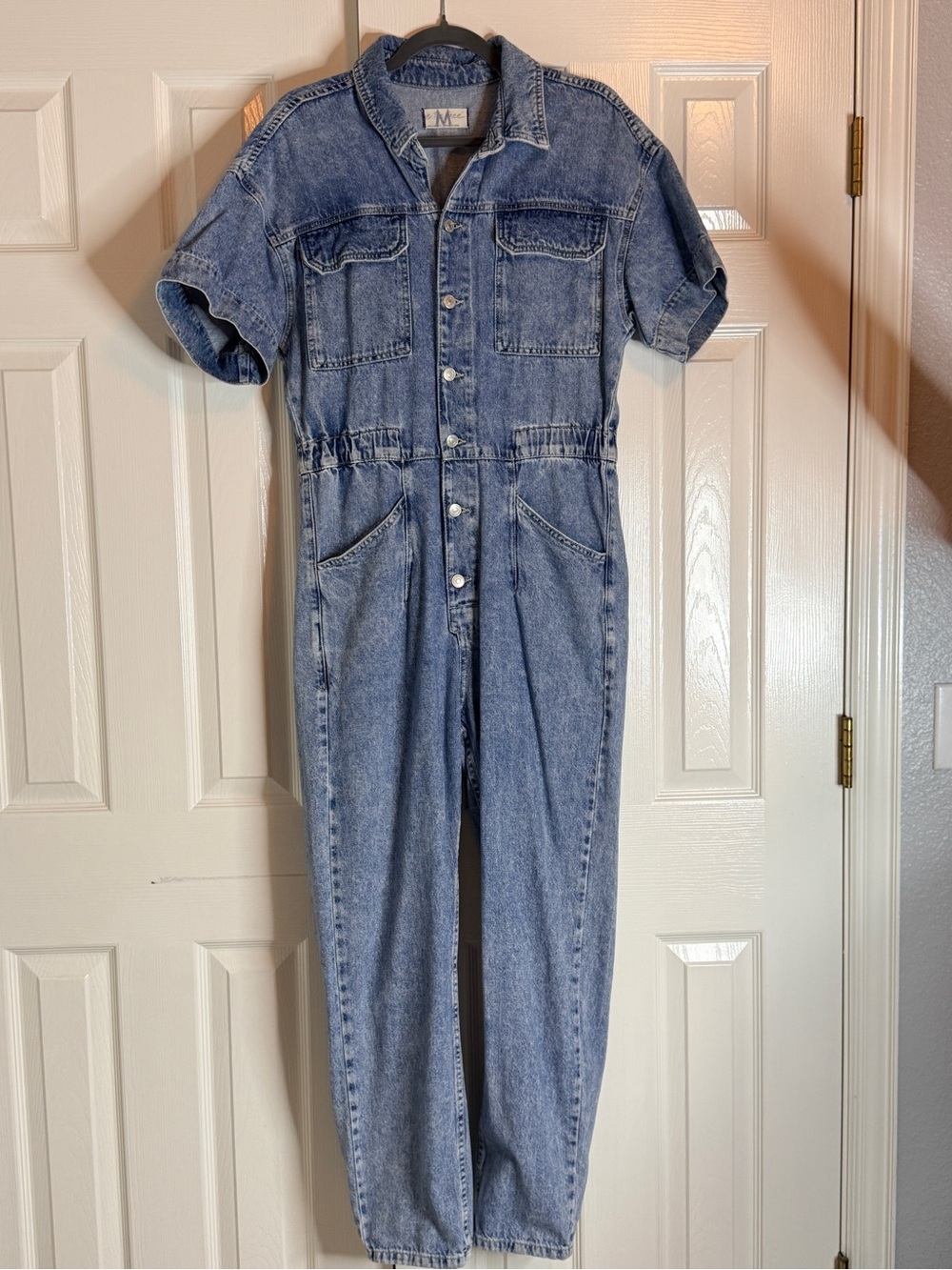 Free People We The Free Marci Denim Jumpsuit Coverall Blue Medium M Like New